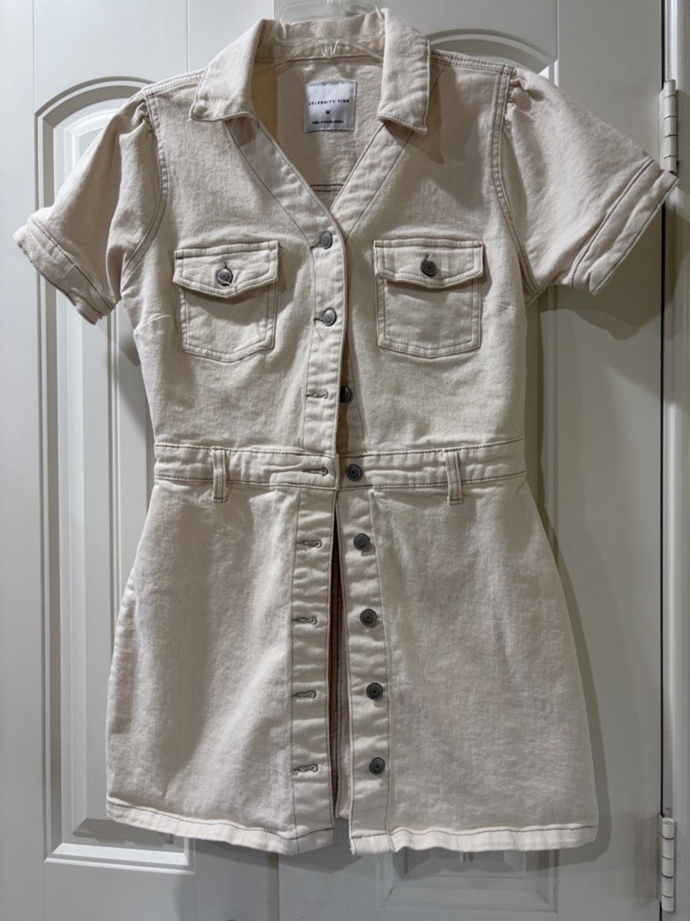 Celebrity Pink Cream Button-Front Casual women’s Dress